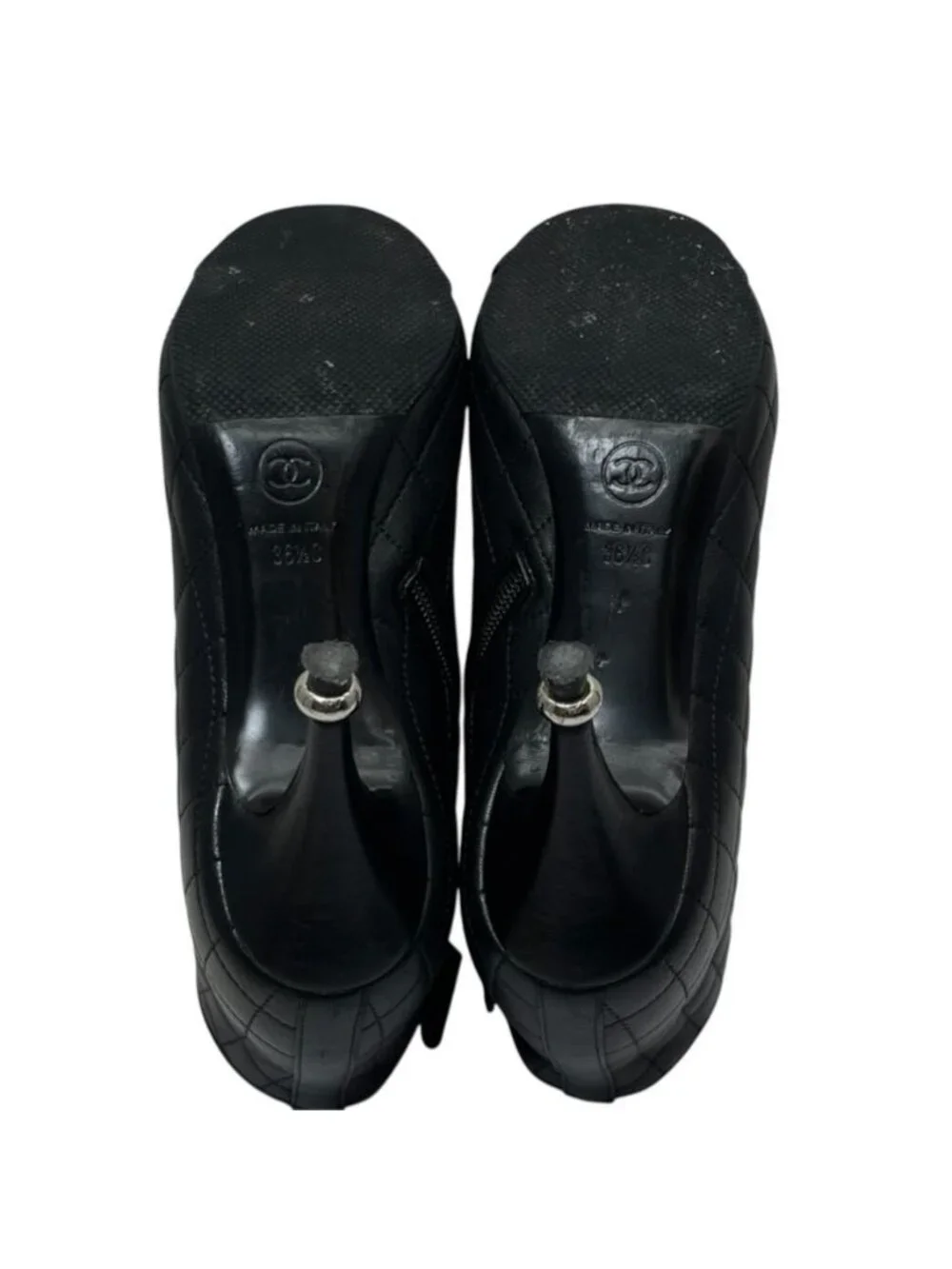 Chanel Short Boots CC Logo Quilted Lambskin Black Shoes Casual